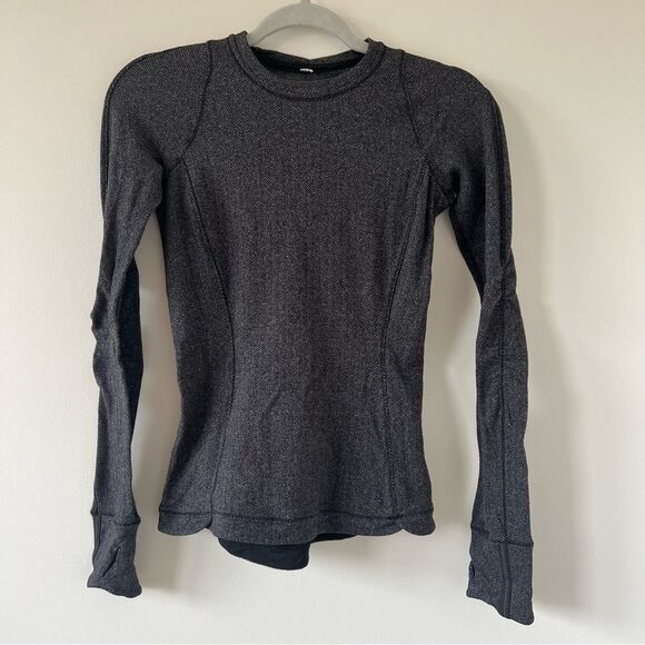 Lululemon Runderful Long Sleeve Heathered Herringbone Heathered Black 4 running - Picture 2 of 5